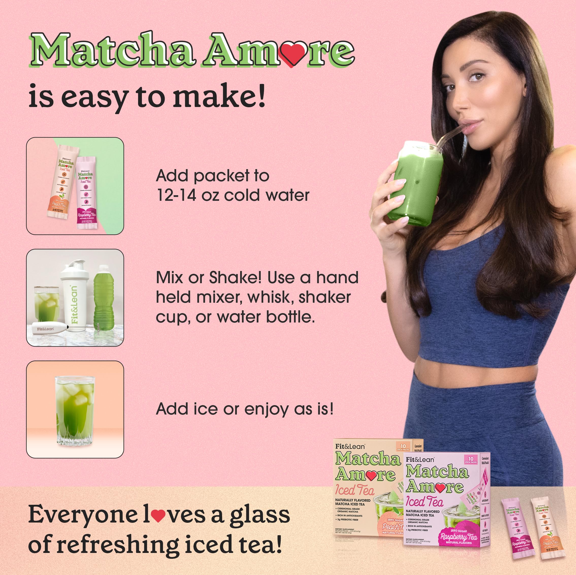 Foto 6 pulgar | Iced Tea Fit & Lean Matcha Amore Frambuesa, Paquetes De 10 Barras - Venta Internacional.