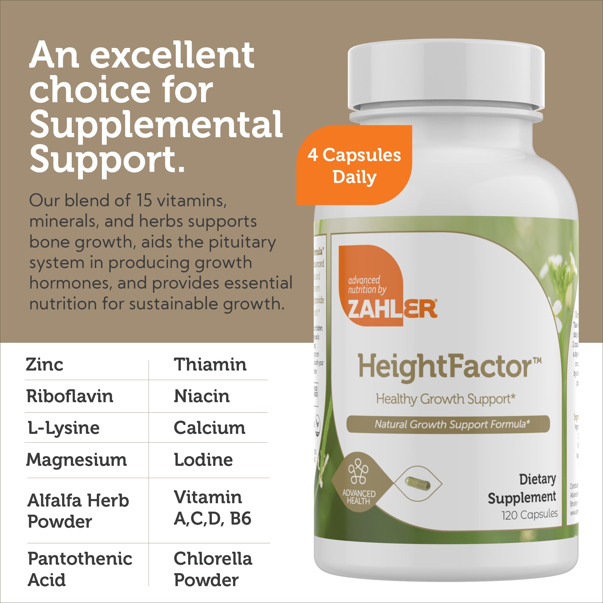 Foto 4 | Suplemento Zahler Height Factor Healthy Growth 120 Cápsulas - Venta Internacional.