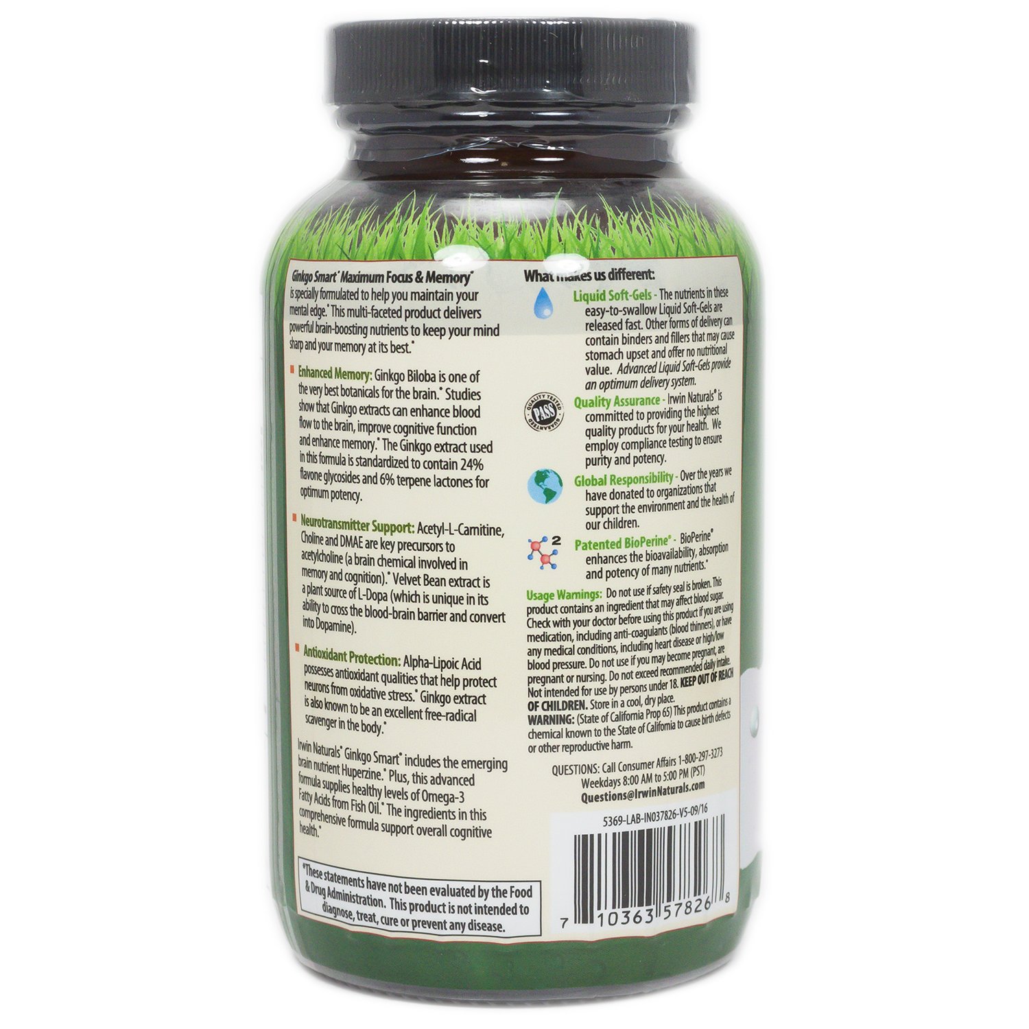 Foto 4 pulgar | Suplemento Irwin Naturals Ginkgo Smart Brain Booster 120 Cápsulas Blandas - Venta Internacional.