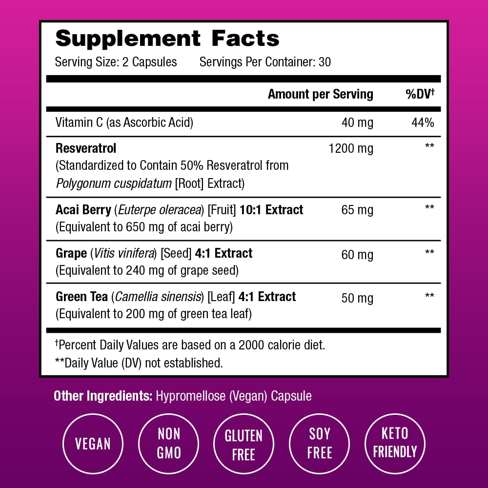 Foto 3 pulgar | Suplemento Nutrachamps Resveratrol Extra Strength 1200 Mg - Venta Internacional.