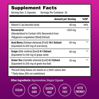 Foto 2 | Suplemento Nutrachamps Resveratrol Extra Strength 1200 Mg - Venta Internacional.