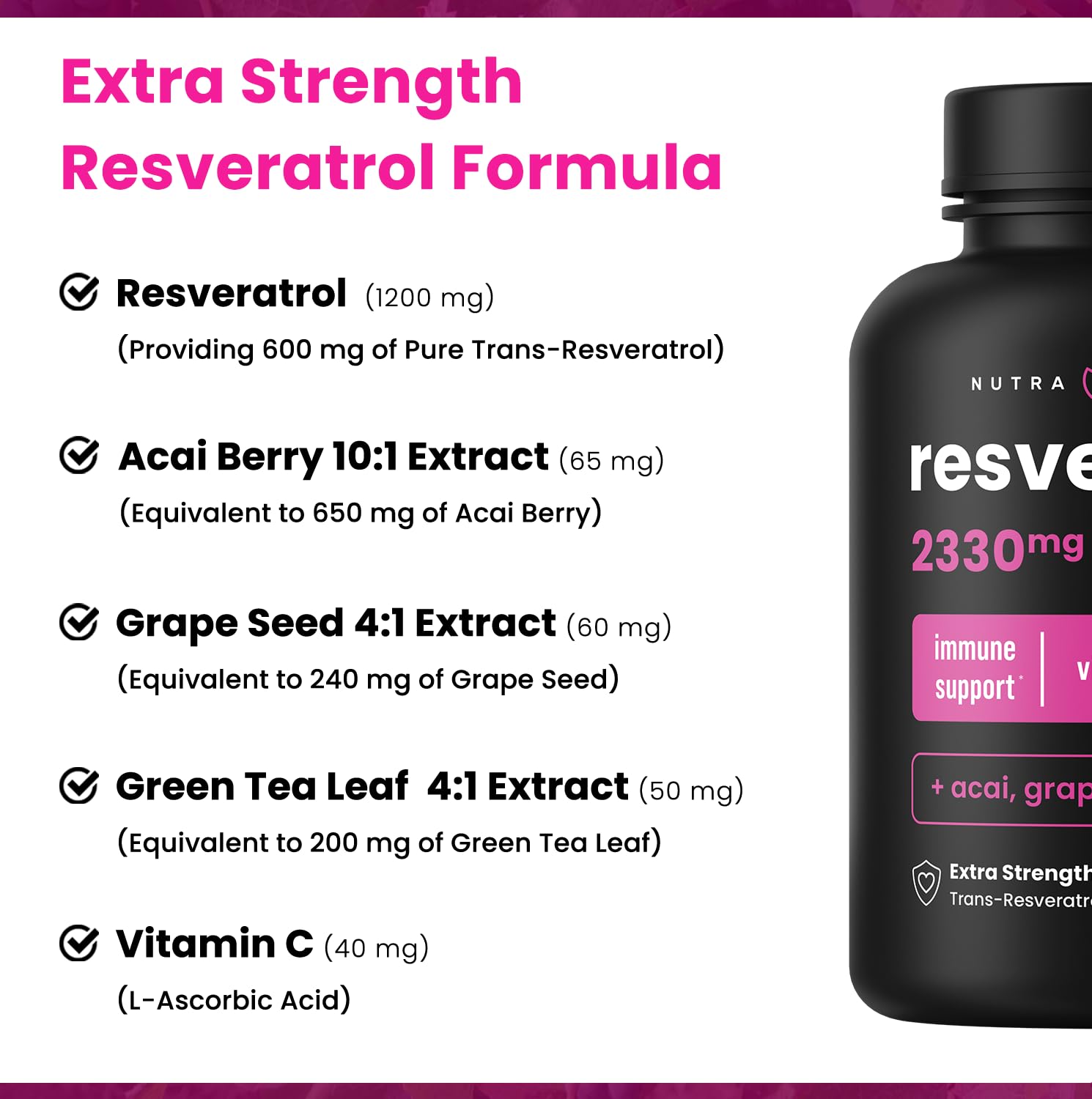 Foto 5 pulgar | Suplemento Nutrachamps Resveratrol Extra Strength 1200 Mg - Venta Internacional.