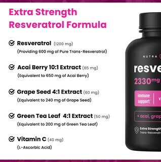 Foto 4 | Suplemento Nutrachamps Resveratrol Extra Strength 1200 Mg - Venta Internacional.