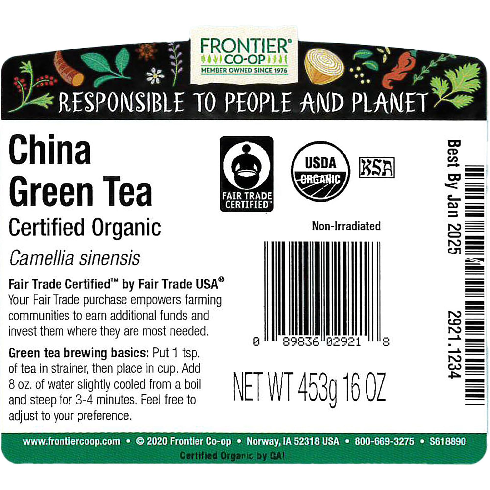 Foto 3 pulgar | Té Verde Frontier Co-op Organic China, 454 G De Hojas Sueltas - Venta Internacional.