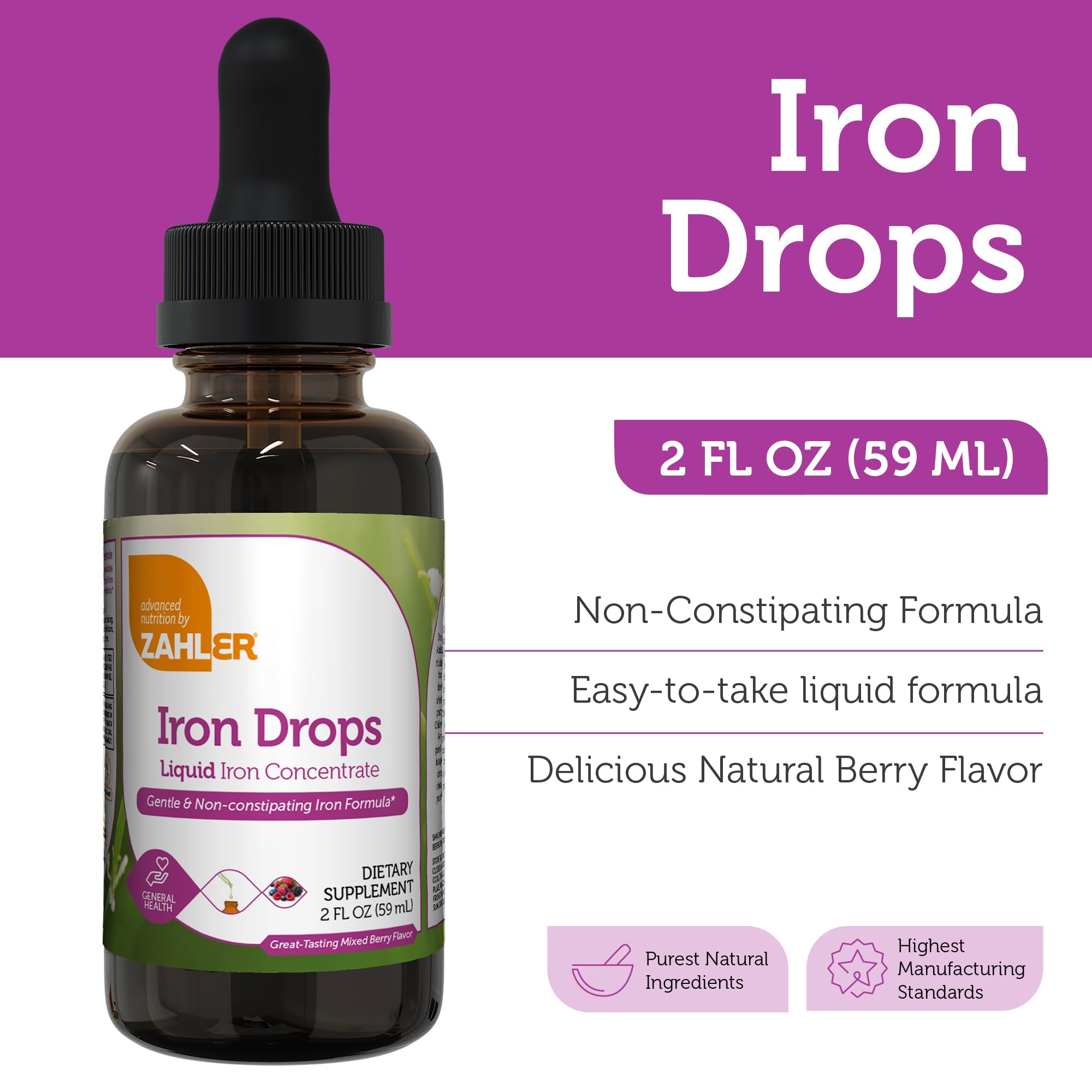 Foto 3 pulgar | Suplemento De Hierro Líquido Zahler Iron Drops 60 Ml 18 Mg De Hierro - Venta Internacional.
