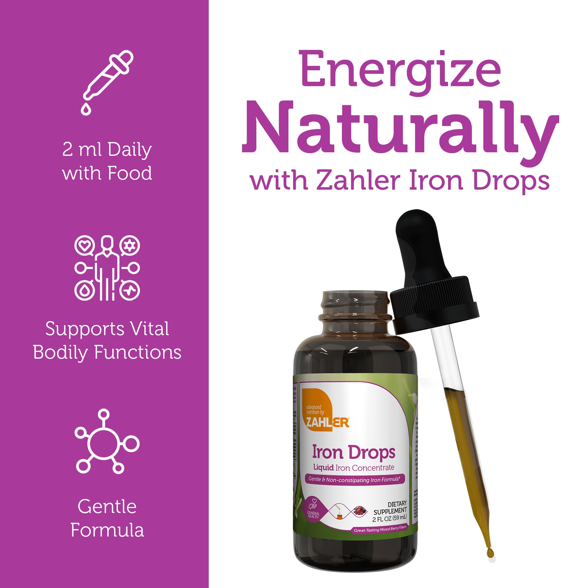Foto 5 pulgar | Suplemento De Hierro Líquido Zahler Iron Drops 60 Ml 18 Mg De Hierro - Venta Internacional.