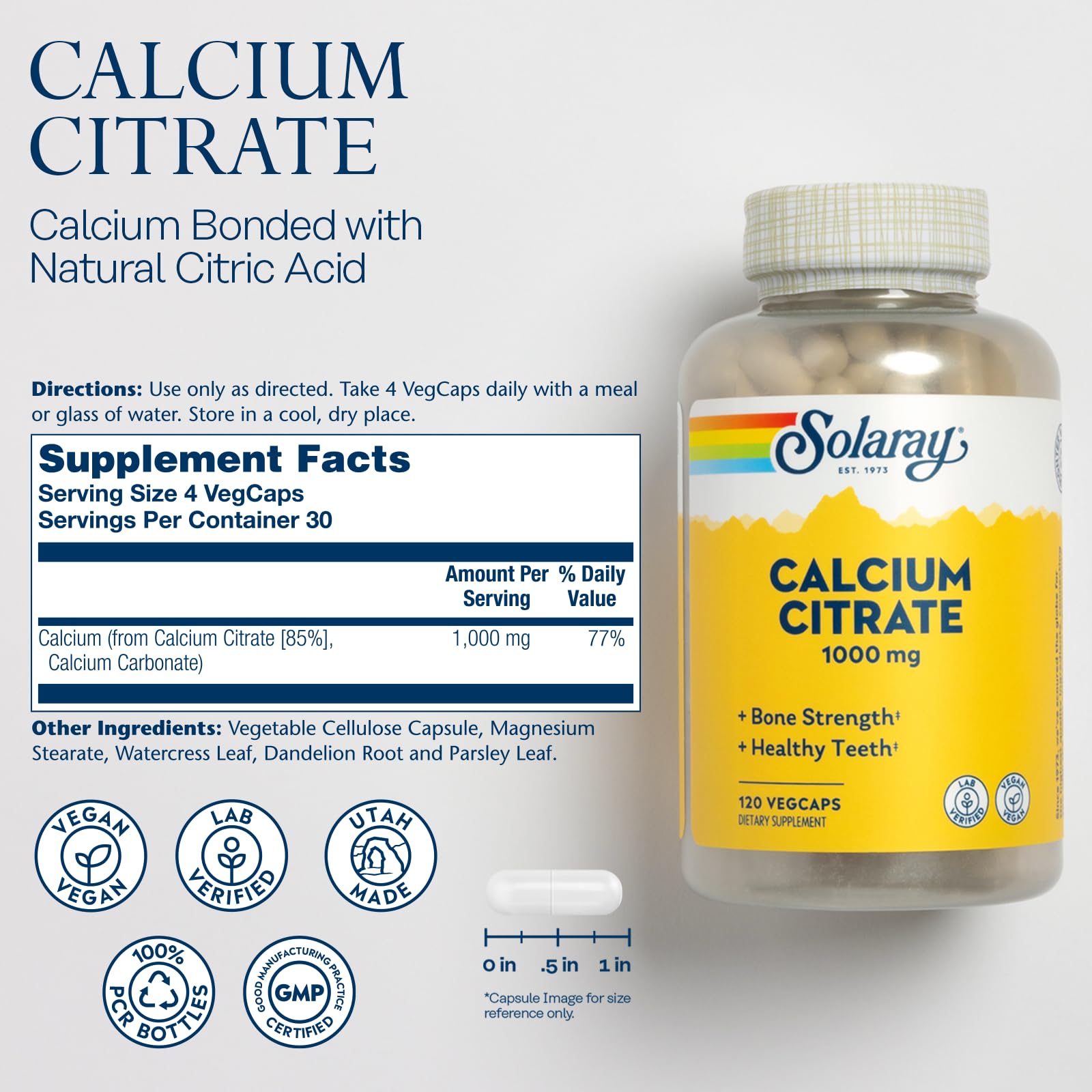 Foto 3 pulgar | Suplemento De Calcio Solaray Citrato De Calcio 1000 Mg 120 Cápsulas Vegetales - Venta Internacional.