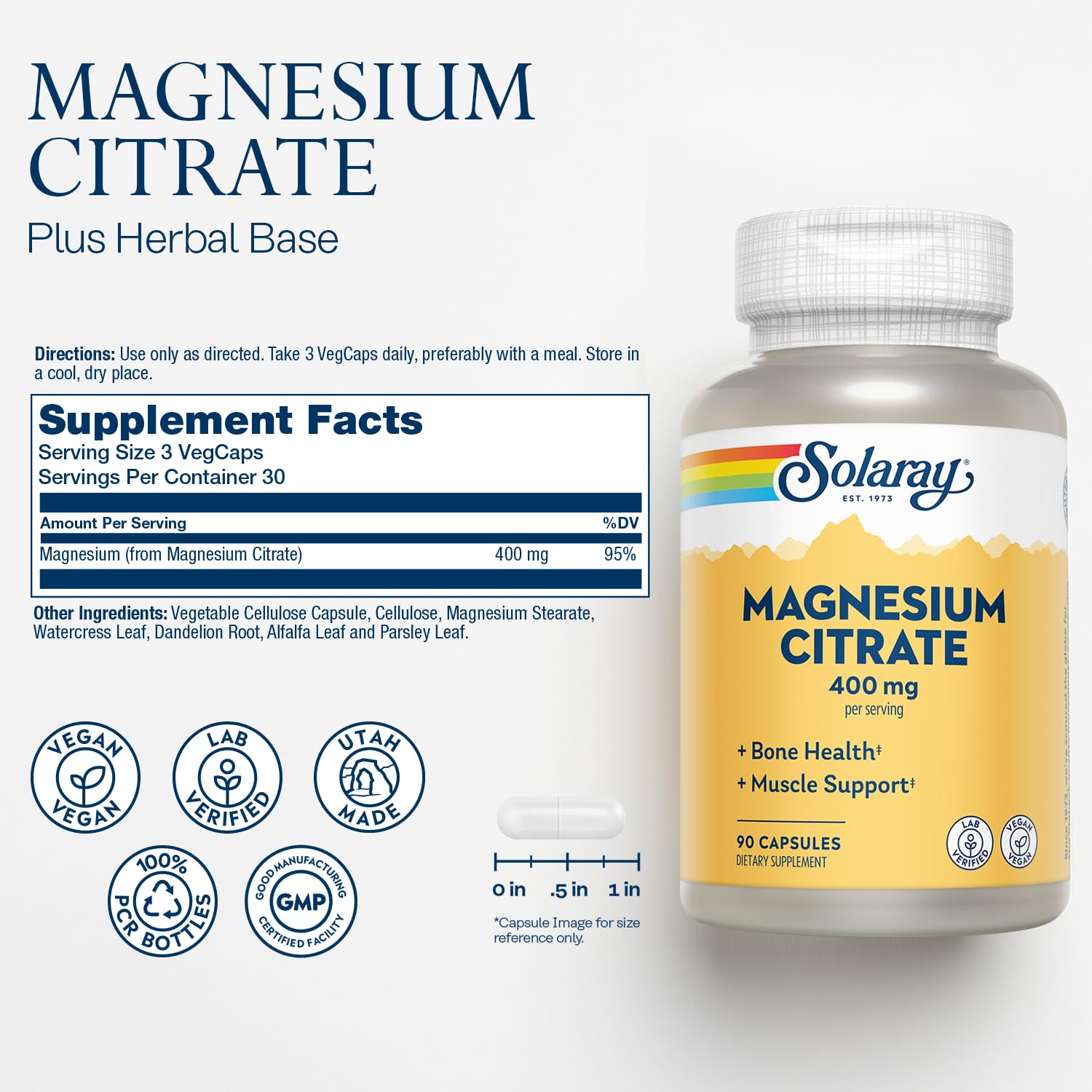 Foto 3 pulgar | Suplemento De Citrato De Magnesio Solaray, 400 Mg, 90 Cápsulas Vegetales - Venta Internacional.