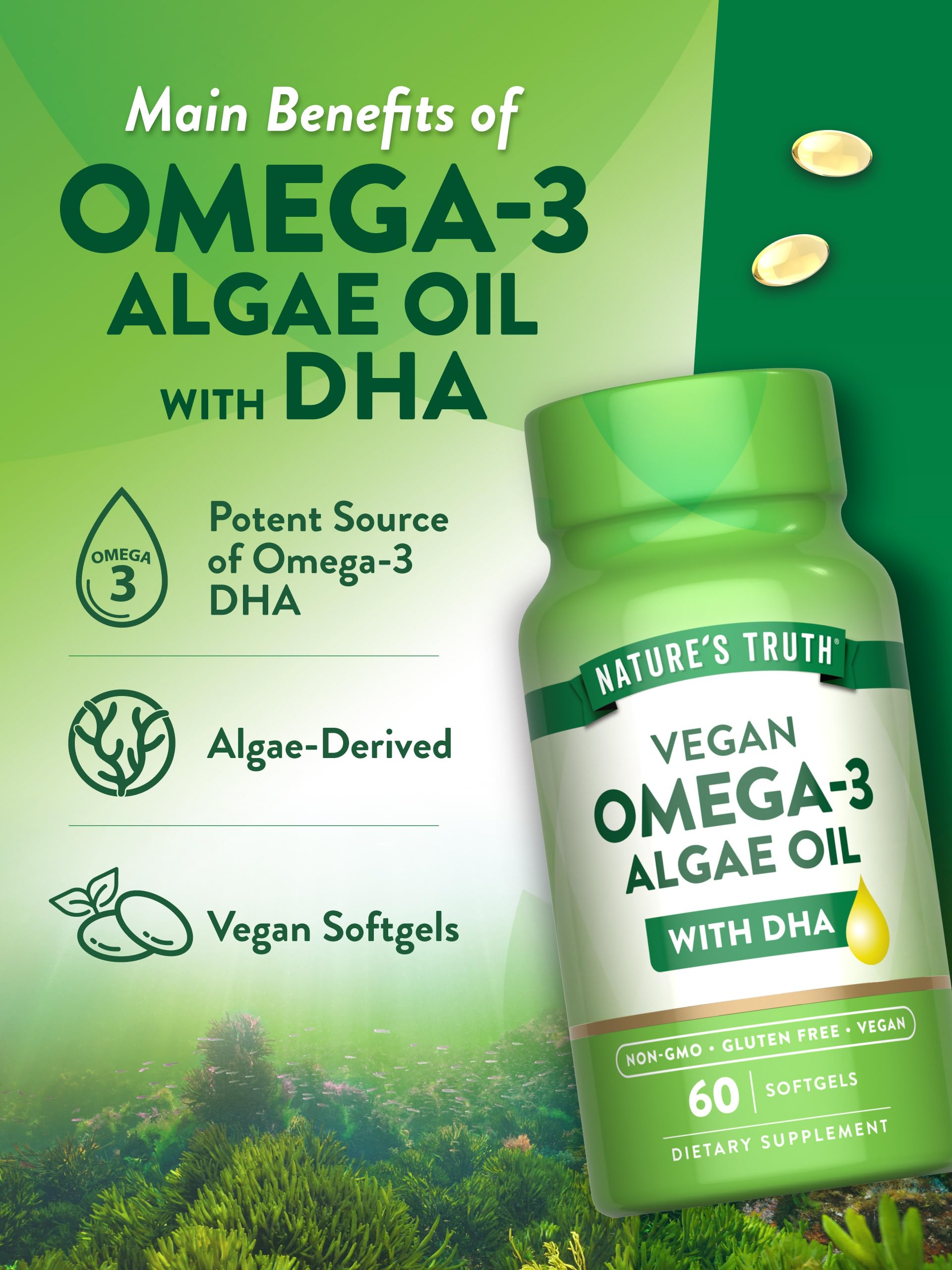 Foto 6 pulgar | Suplemento Nature's Truth, Cápsulas Blandas Veganas Con Omega 3, 60 Unidades - Venta Internacional.