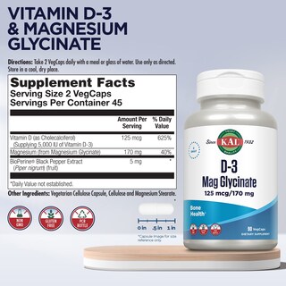 Foto 2 | Suplemento Kal De Vitamina D3 Y Glicinato De Magnesio, 90 Cápsulas Vegetales - Venta Internacional.