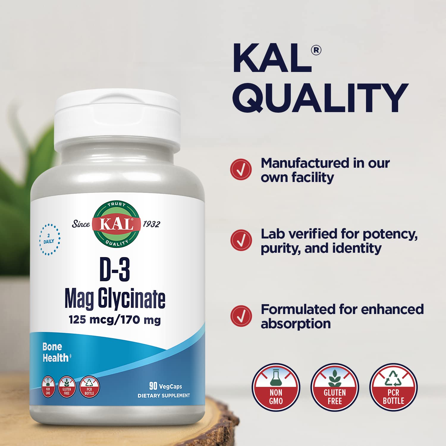 Foto 4 | Suplemento Kal De Vitamina D3 Y Glicinato De Magnesio, 90 Cápsulas Vegetales - Venta Internacional.