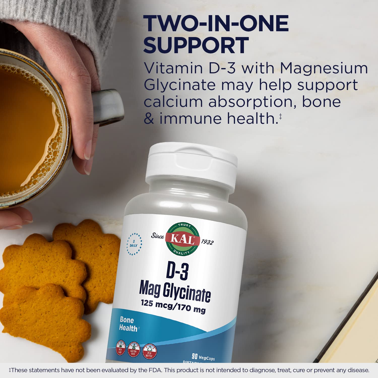 Foto 5 | Suplemento Kal De Vitamina D3 Y Glicinato De Magnesio, 90 Cápsulas Vegetales - Venta Internacional.