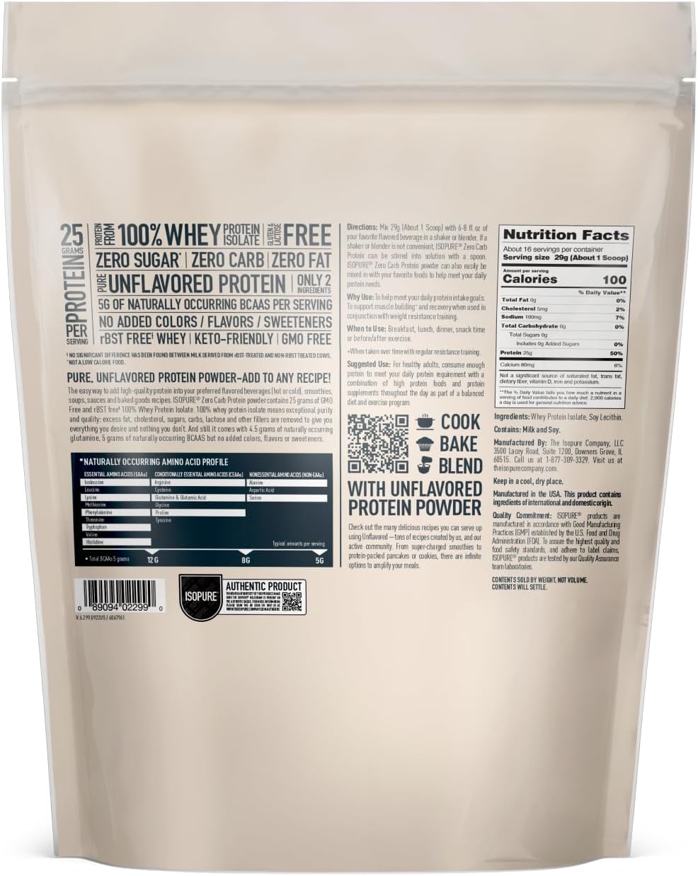 Foto 8 pulgar | Proteína En Polvo Isopure, Aislado De Suero Sin Sabor, 25 G, 454 G - Venta Internacional.