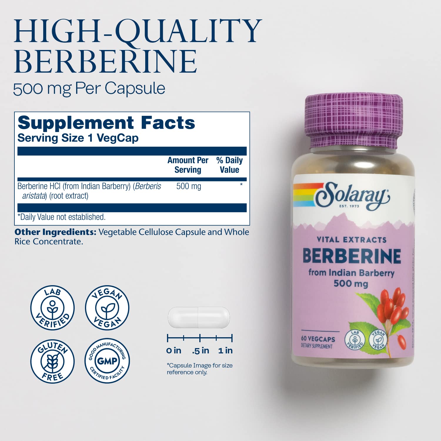 Foto 3 pulgar | Suplemento Solaray Berberine 500 Mg Con Berberina Hcl 60 Vegcap - Venta Internacional.