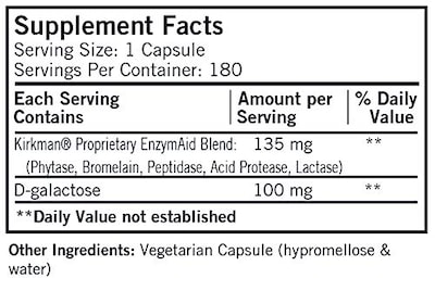 Foto 2 | Suplemento Kirkman Enzyme-aid 180 Cápsulas - Venta Internacional.