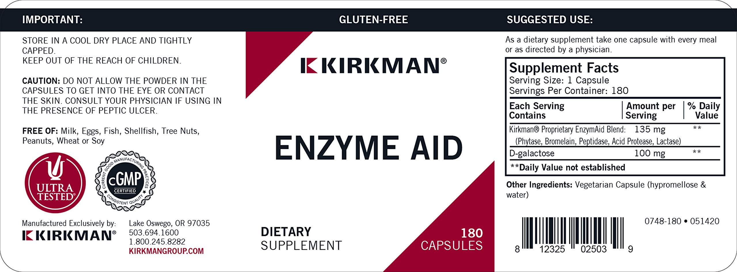 Foto 3 | Suplemento Kirkman Enzyme-aid 180 Cápsulas - Venta Internacional.