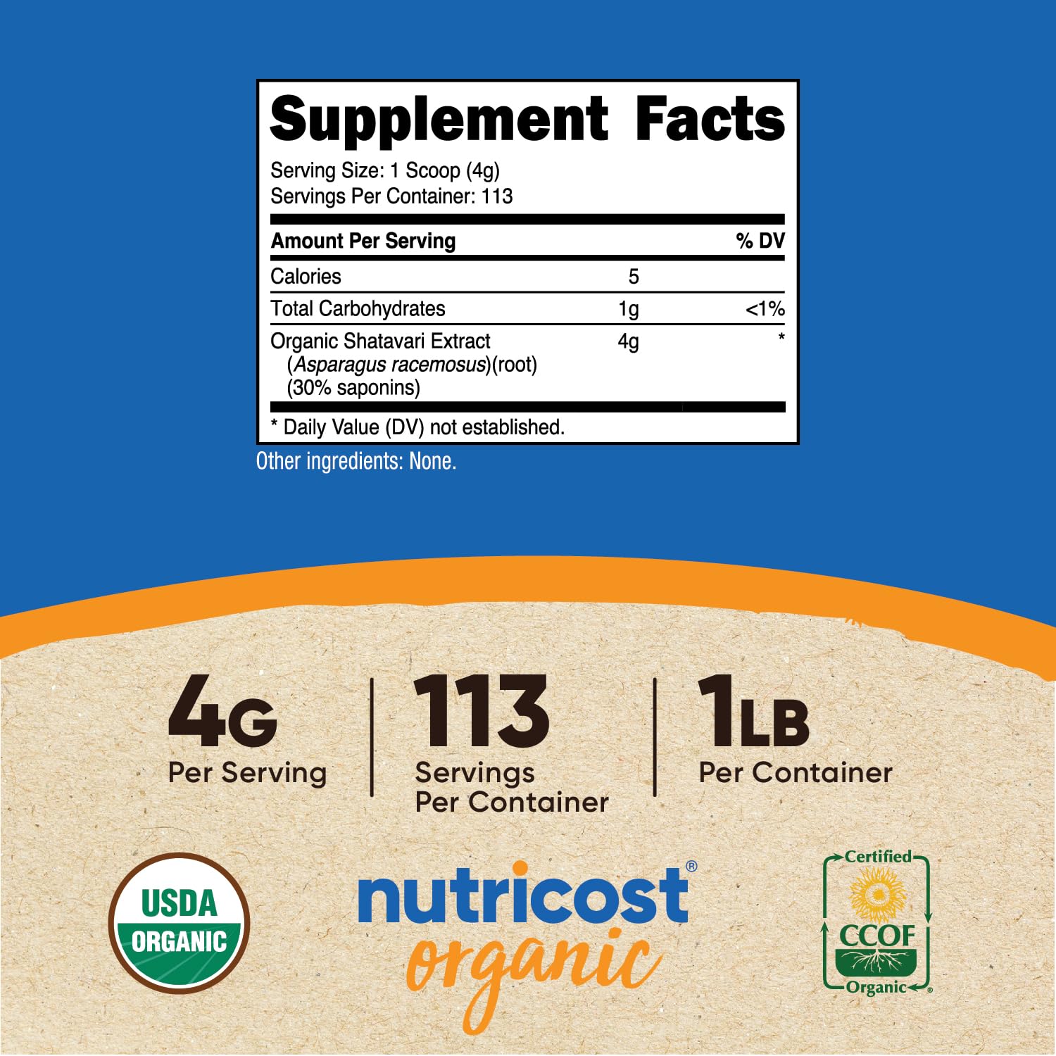 Foto 3 pulgar | Polvo Shatavari Nutricost Organic 454 G Usda Organic - Venta Internacional.
