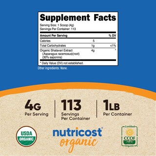 Foto 2 | Polvo Shatavari Nutricost Organic 454 G Usda Organic - Venta Internacional.