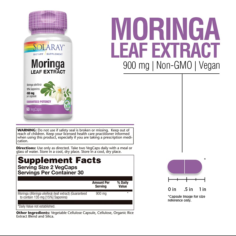 Foto 4 pulgar | Suplemento Solaray: Extracto De Hoja De Moringa, 450 Mg, 60 Cápsulas Vegetales - Venta Internacional.