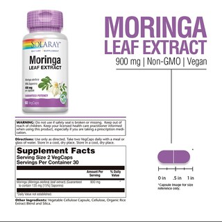 Foto 3 | Suplemento Solaray: Extracto De Hoja De Moringa, 450 Mg, 60 Cápsulas Vegetales - Venta Internacional.