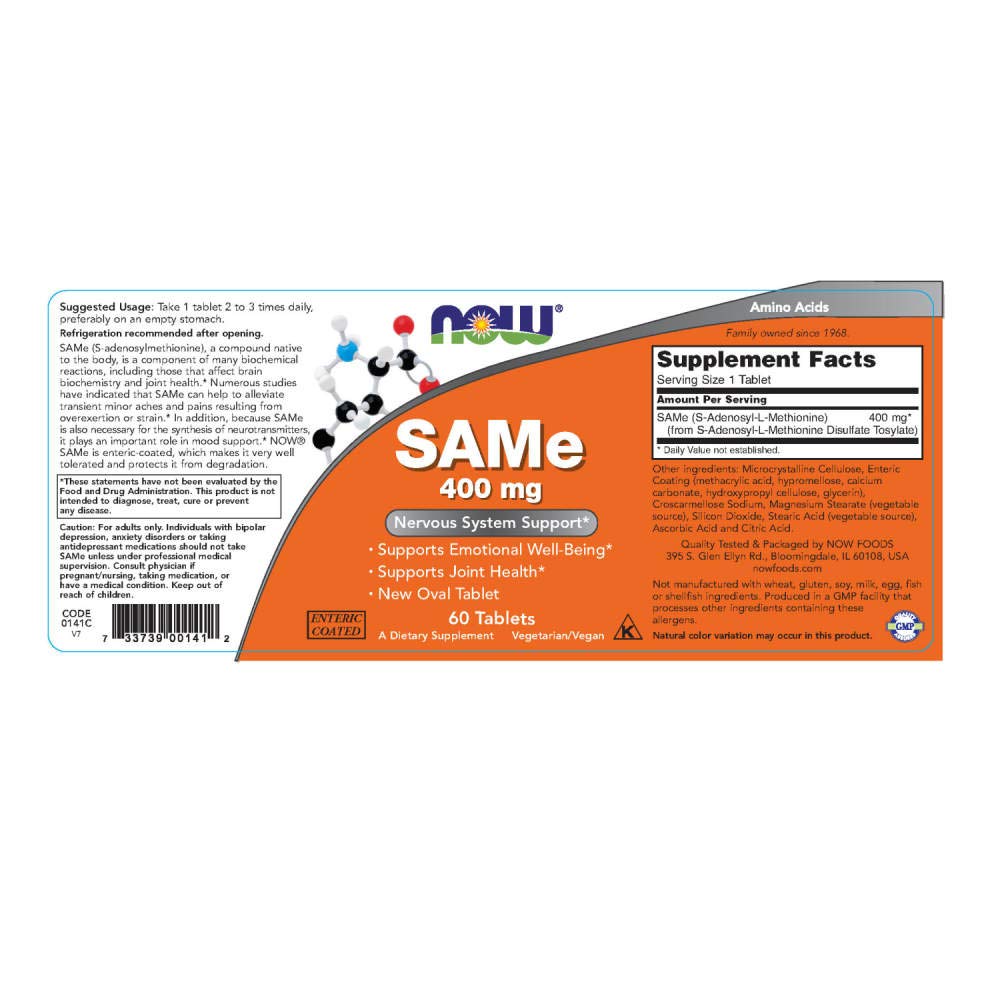 Foto 3 pulgar | Suplemento Now Foods Same (s-adenosil-l-metionina) 400 Mg 60 Comprimidos - Venta Internacional.