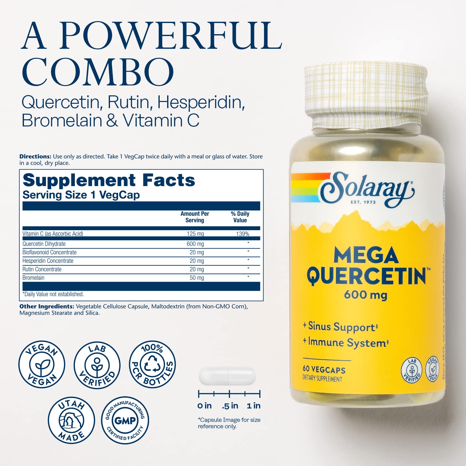 Foto 3 pulgar | Suplemento Solaray Mega Quercetina 600 Mg Con Bromelina Y Vitamina C - Venta Internacional.