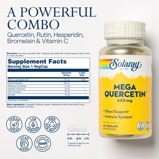 Foto 2 | Suplemento Solaray Mega Quercetina 600 Mg Con Bromelina Y Vitamina C - Venta Internacional.