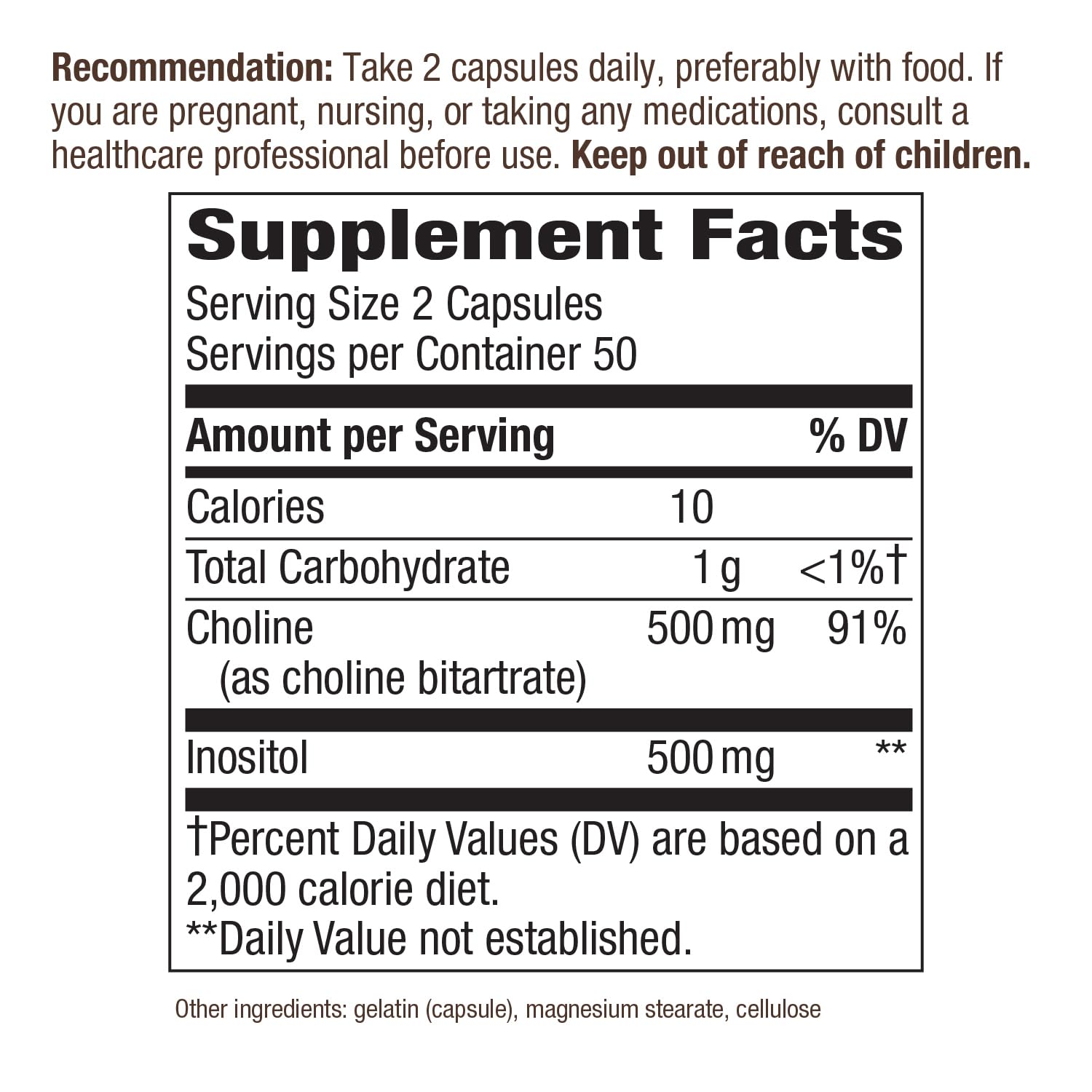 Foto 3 pulgar | Suplemento Nature's Way De Colina E Inositol 1000 Mg 100 Cápsulas - Venta Internacional.