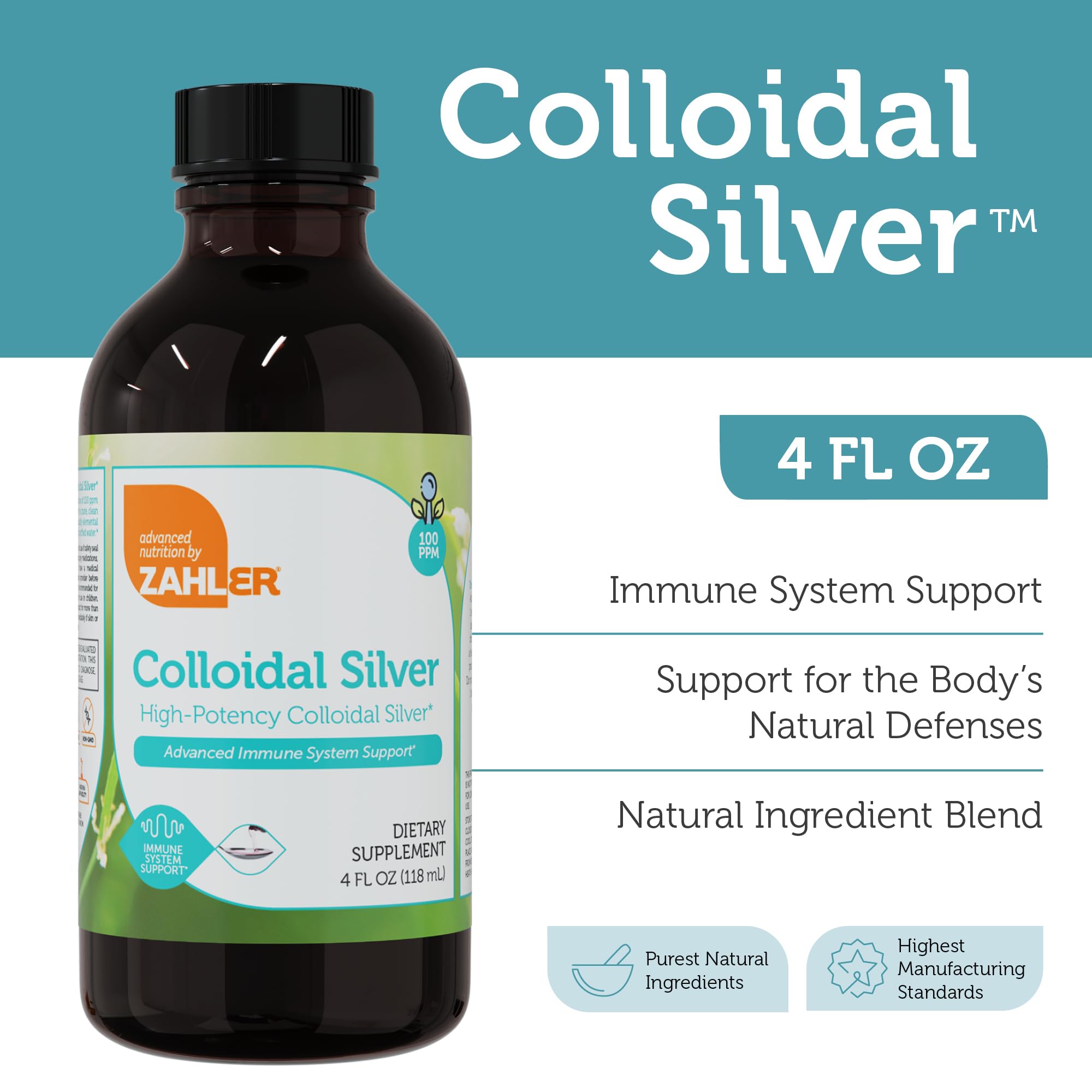 Foto 3 pulgar | Suplemento Líquido De Plata Coloidal Zahler 120 Ml 100 Ppm - Venta Internacional.