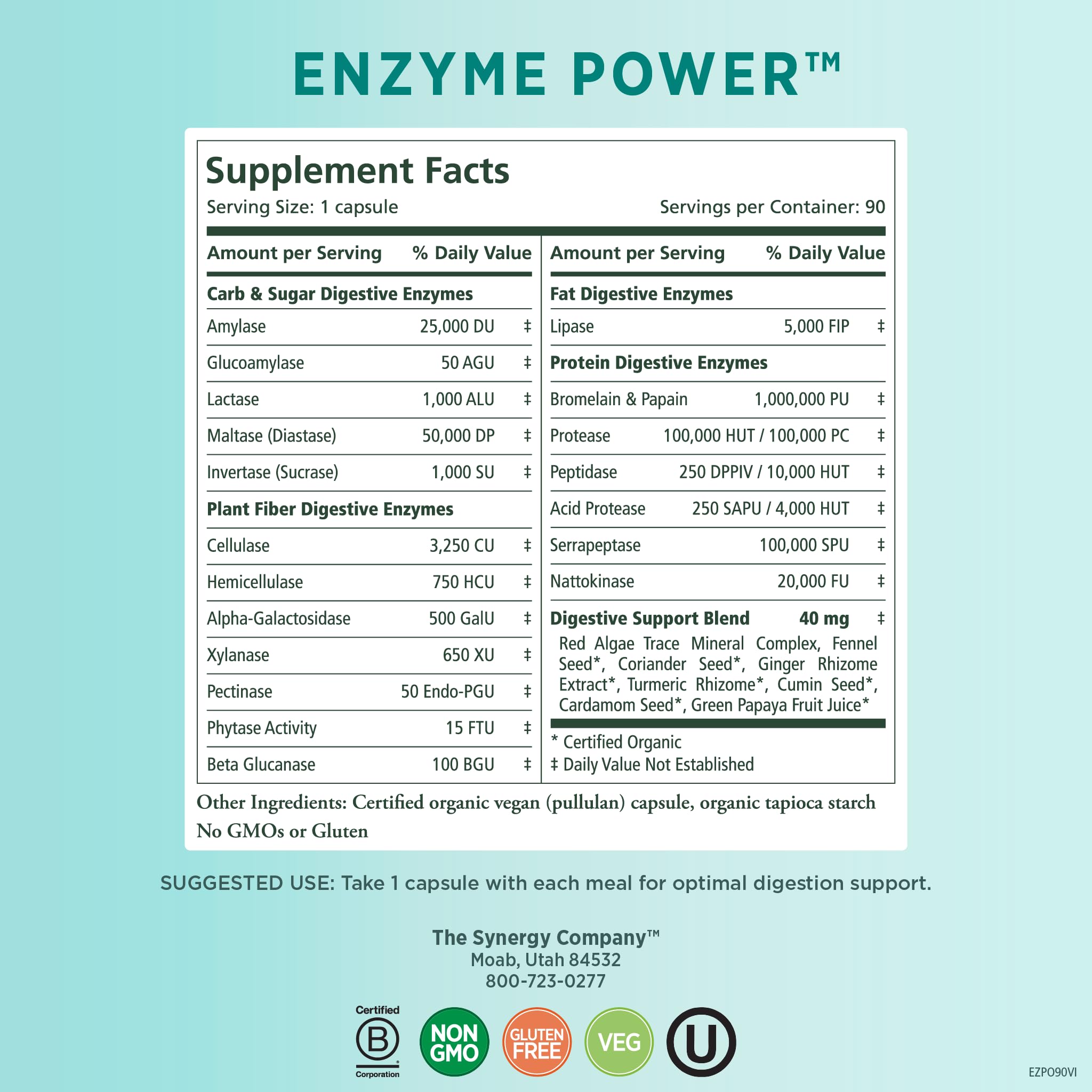 Foto 3 pulgar | Suplemento De Enzimas Digestivas Pure Synergy Enzyme Power 90 Cápsulas - Venta Internacional.