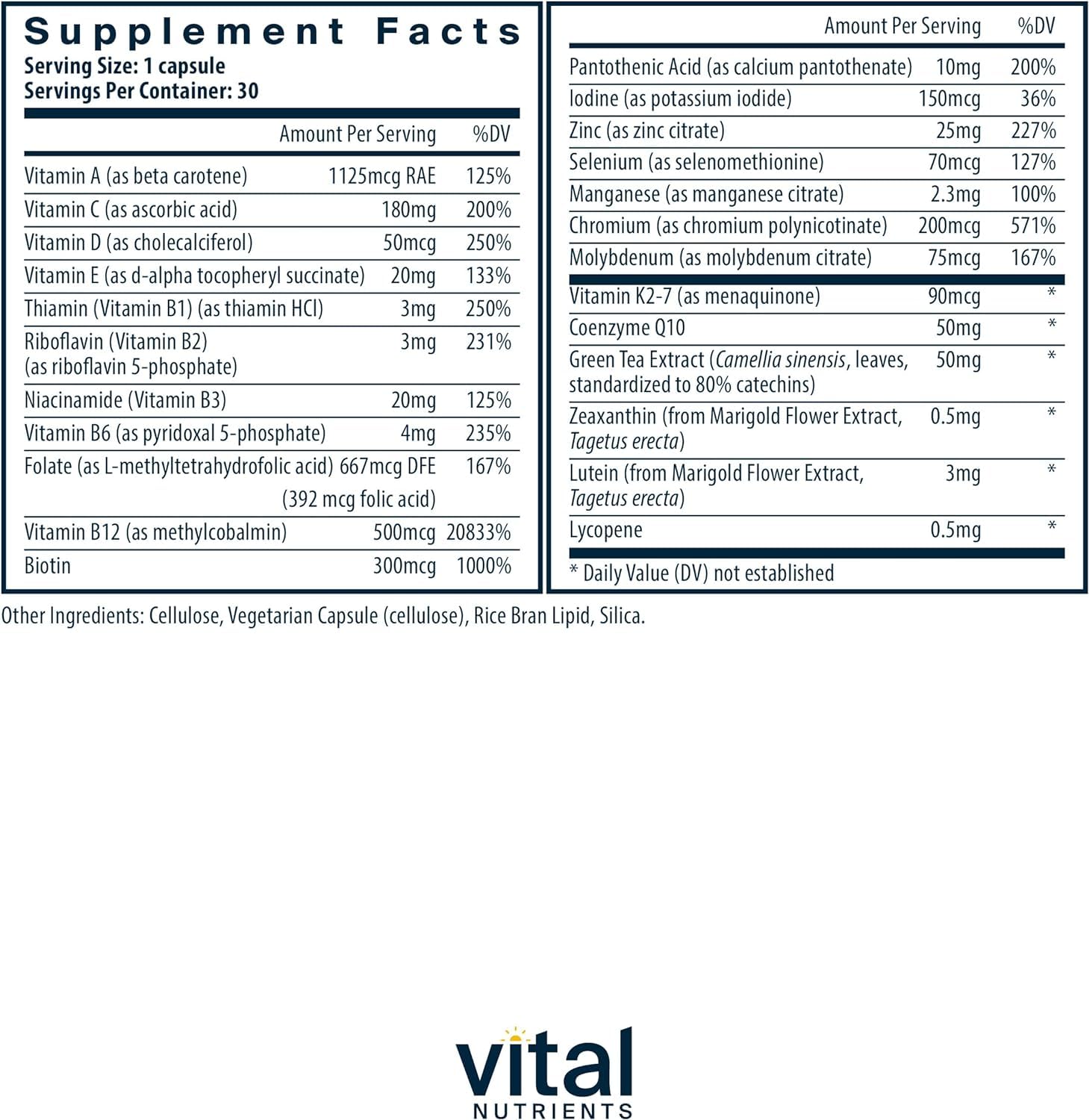 Foto 3 pulgar | Multivitamínico Vital Nutrients Una Vez Al Día, Vegano, 30 Cápsulas - Venta Internacional.