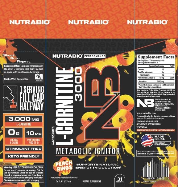 Foto 5 pulgar | Inyecciones Líquidas De L-carnitina Nutrabio 3000 Mg Con Vitamina B-5 - Venta Internacional.