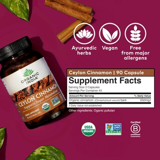 Foto 4 | Suplemento Organic India De Canela De Ceilán 90 Cápsulas - Venta Internacional.