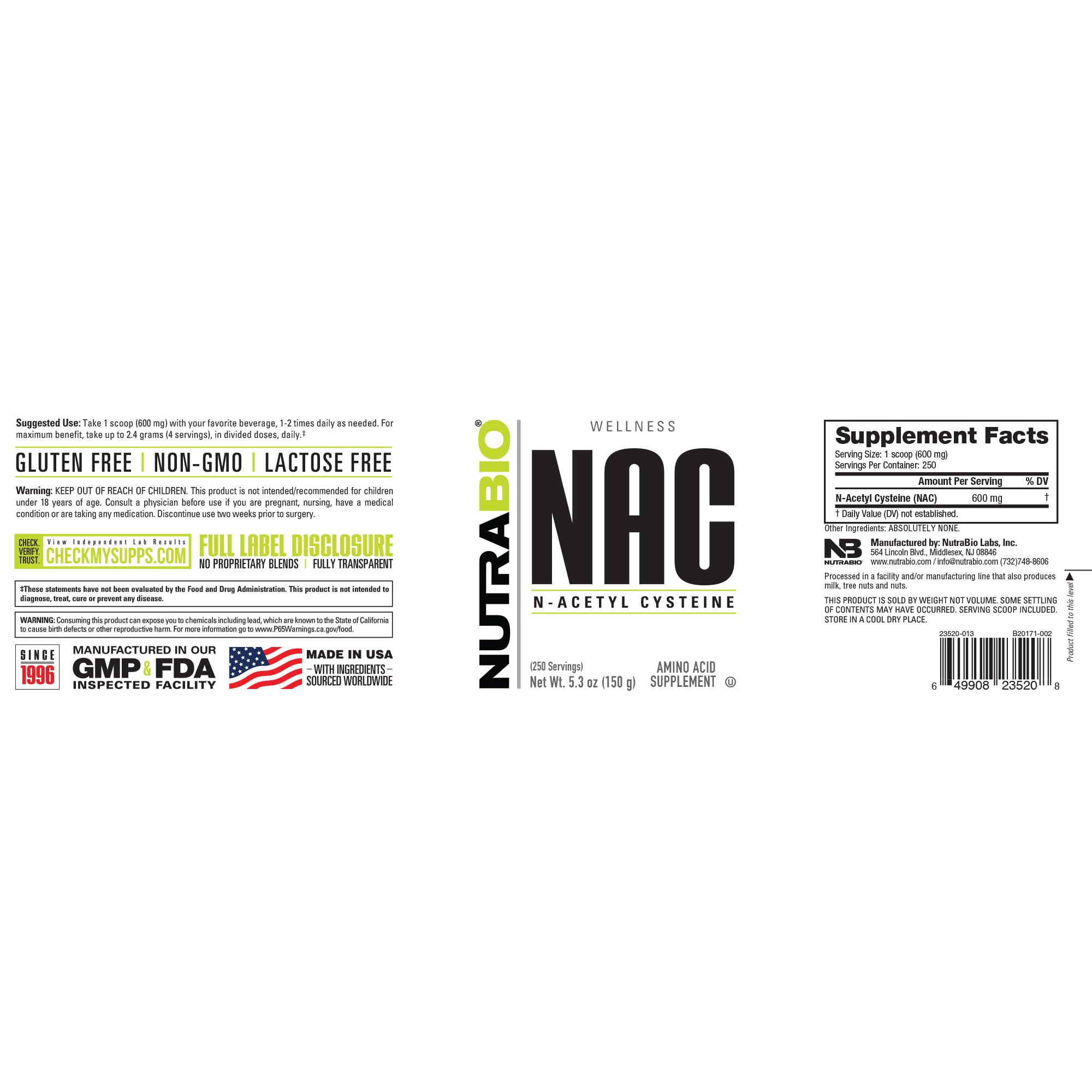 Foto 8 pulgar | Suplemento Nutrabio N-acetil Cisteína (nac) En Polvo De 150 G - Venta Internacional.