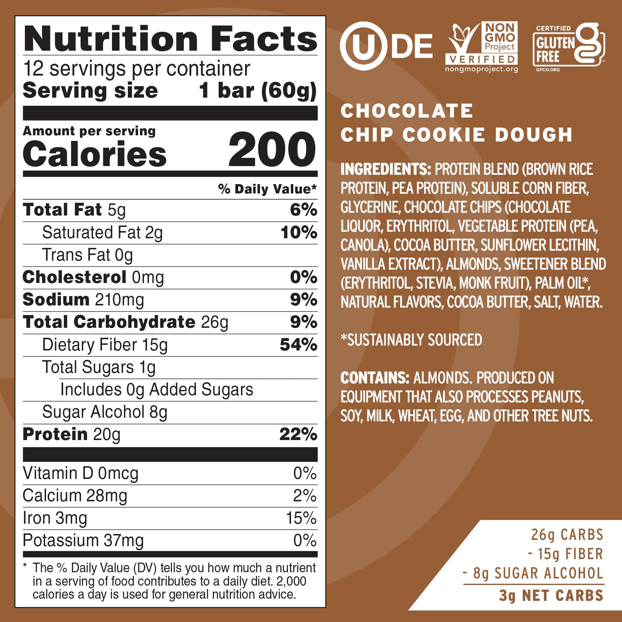 Foto 5 | Masa Para Galletas Con Chispas De Chocolate Protein Bars No Cow, 20 G, 12 Unidades - Venta Internacional.
