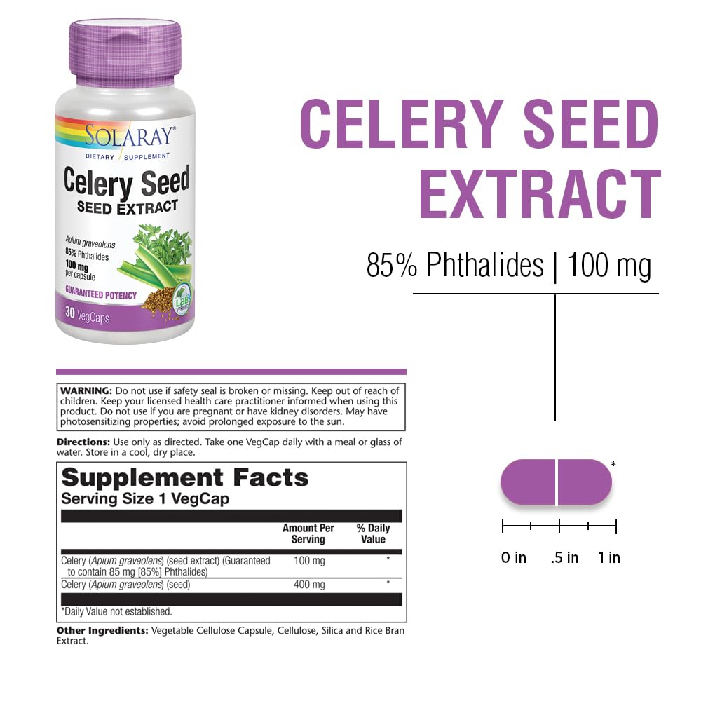 Foto 4 pulgar | Suplemento Solaray: Extracto De Semilla De Apio, 100 Mg, 30 Cápsulas Vegetales - Venta Internacional.