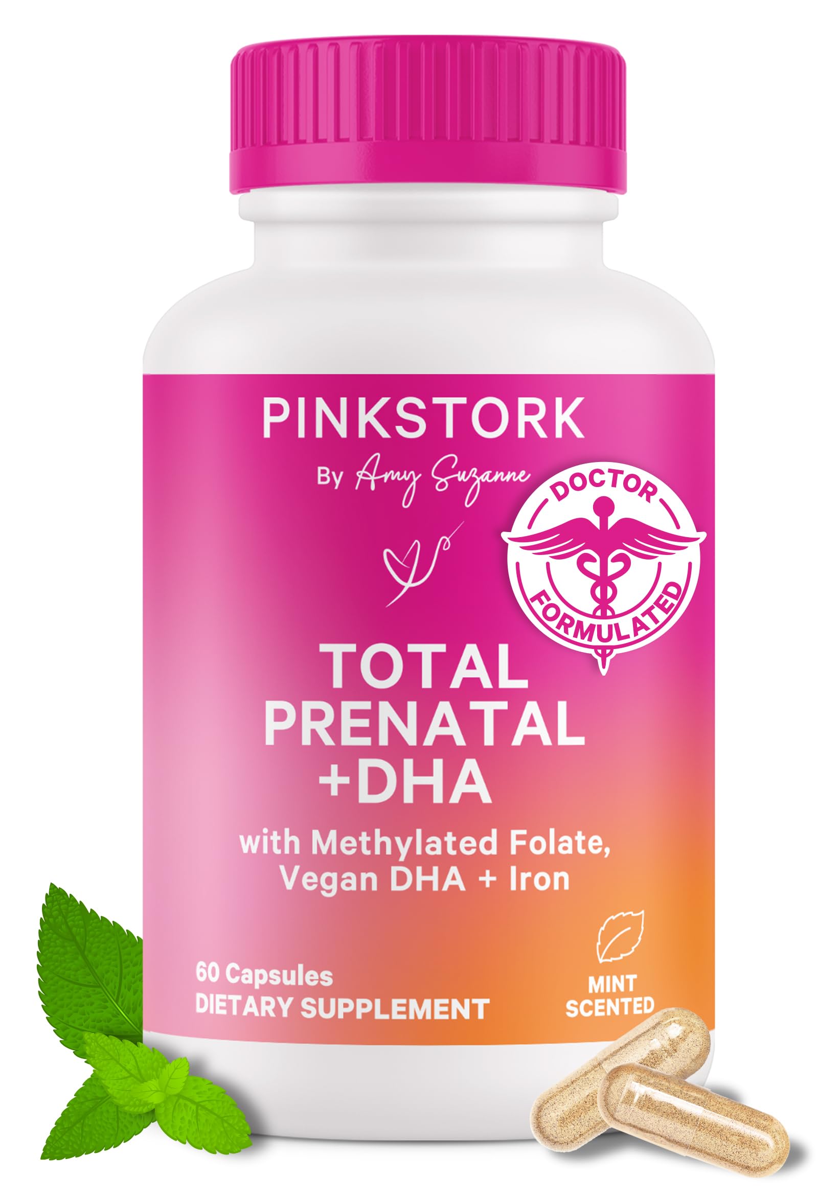 Vitaminas Prenatales Pink Stork Total Con Dha, Folato Y Hierro, 60 Cápsulas - Venta Internacional.