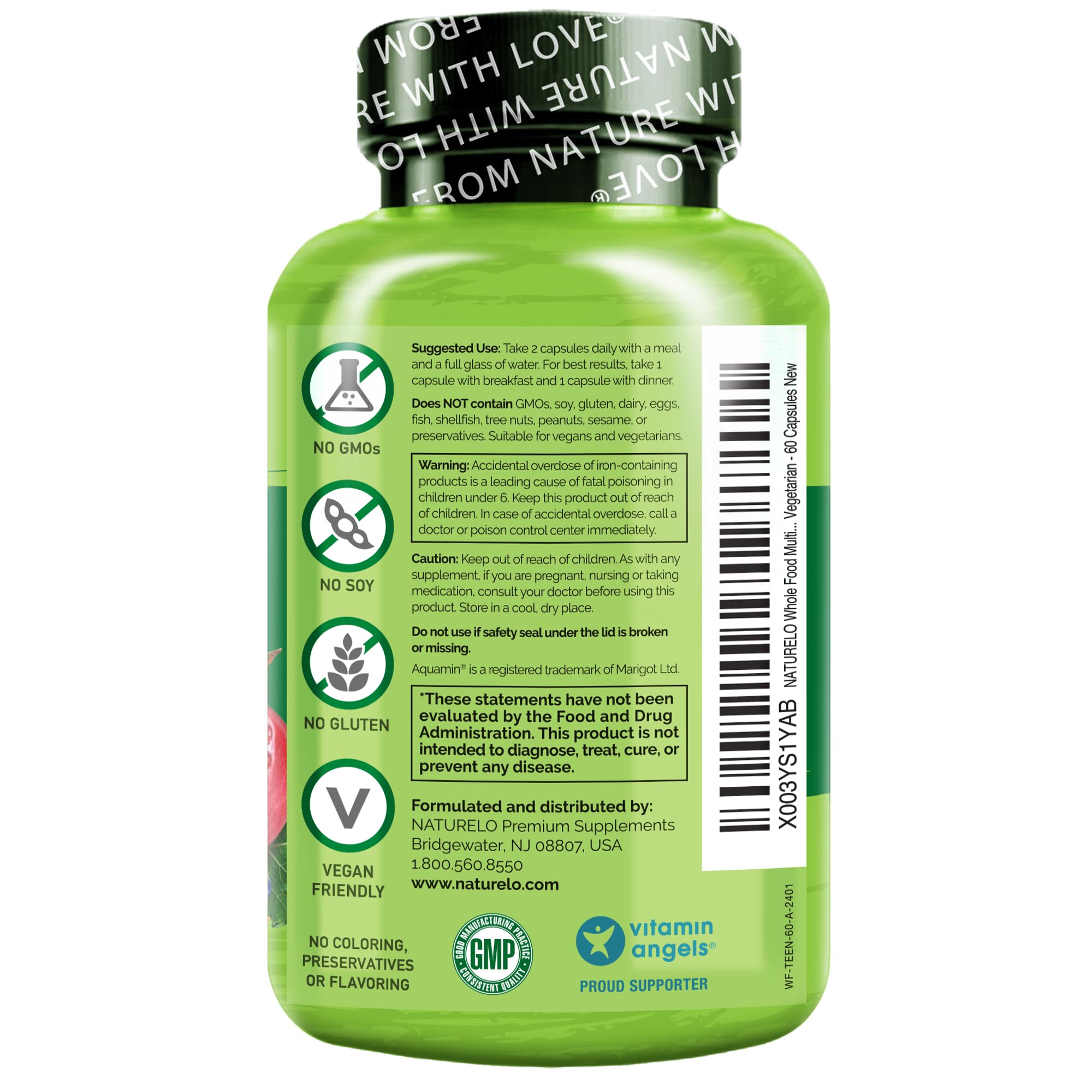 Foto 2 | Suplemento Multivitamínico Naturelo Whole Food Para Adolescentes, 60 Cápsulas - Venta Internacional.