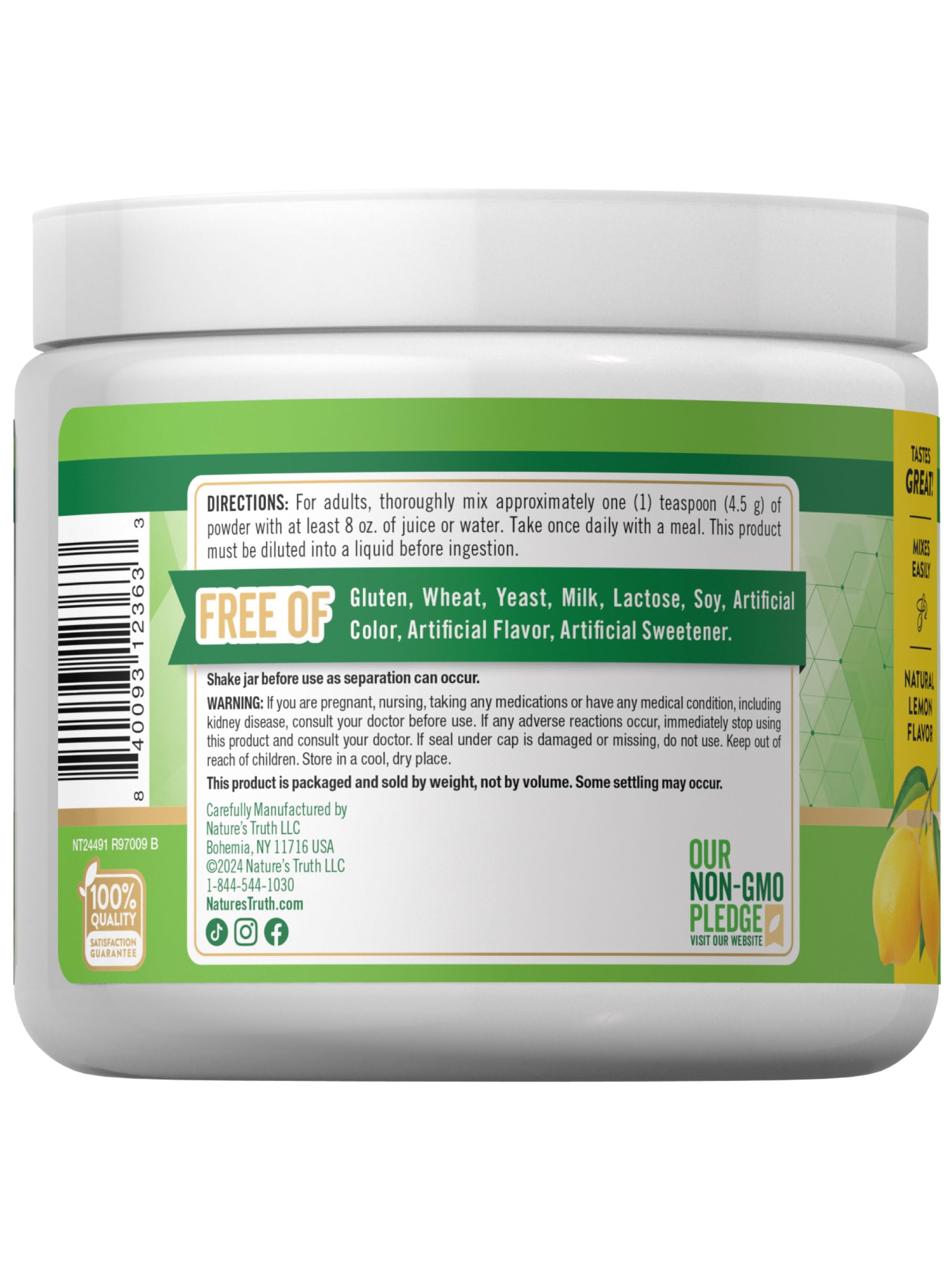 Foto 8 pulgar | Suplemento Nature's Truth De Glicinato De Magnesio En Polvo, 180 Ml - Venta Internacional.