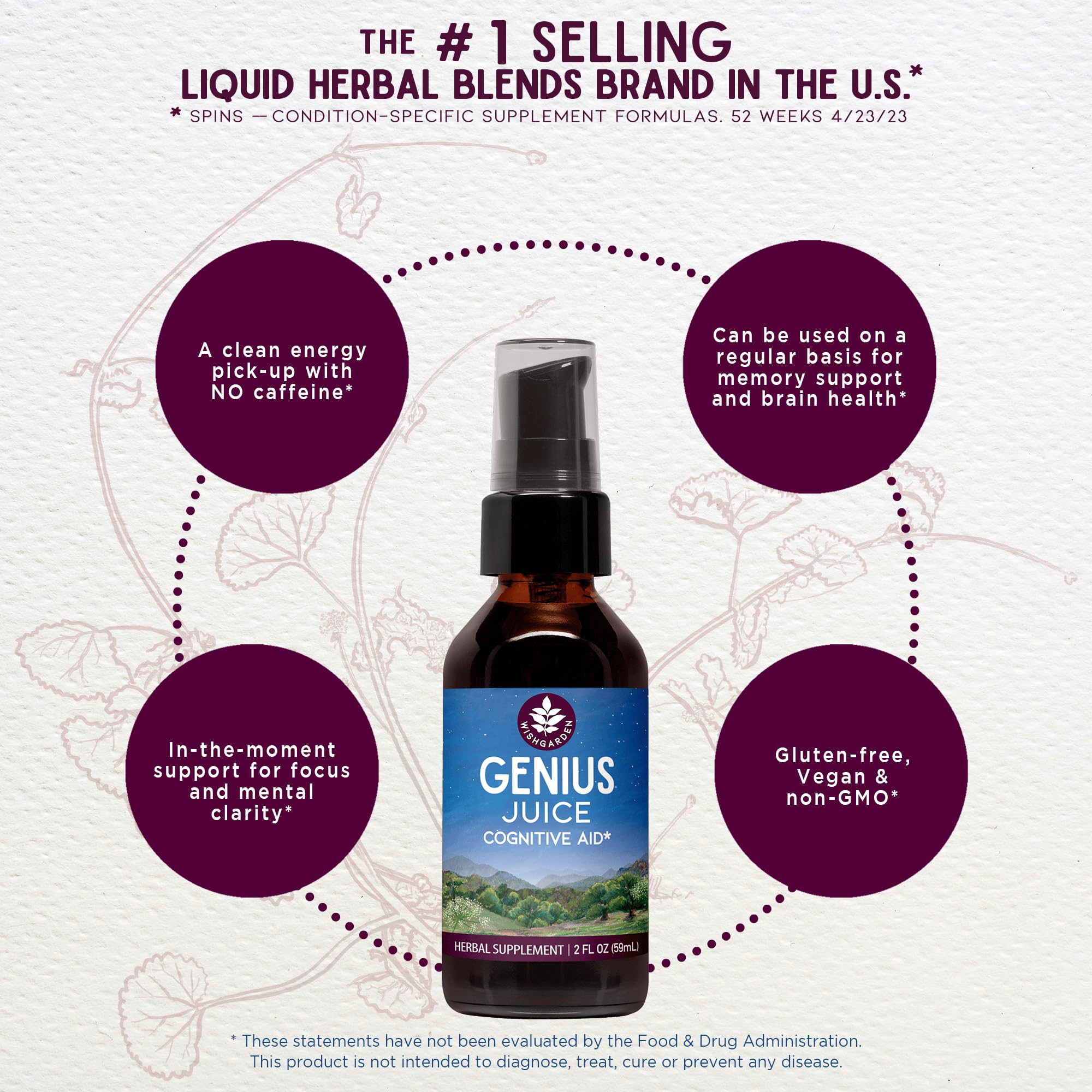 Foto 4 pulgar | Suplemento Wishgarden Herbs Genius Juice Brain Booster 60 Ml - Venta Internacional.