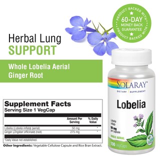 Foto 3 | Suplemento Solaray Lobelia Aerial, 50 Mg, Healthy Respiratory, 100 Cápsulas Vegetarianas - Venta Internacional.