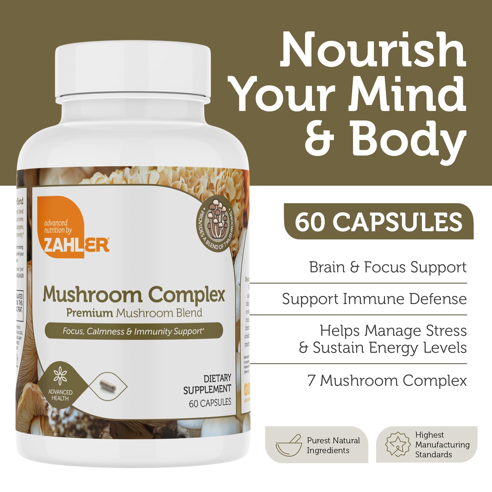 Foto 3 pulgar | Suplemento Zahler Mushroom Complex Premium 60 Cápsulas - Venta Internacional.