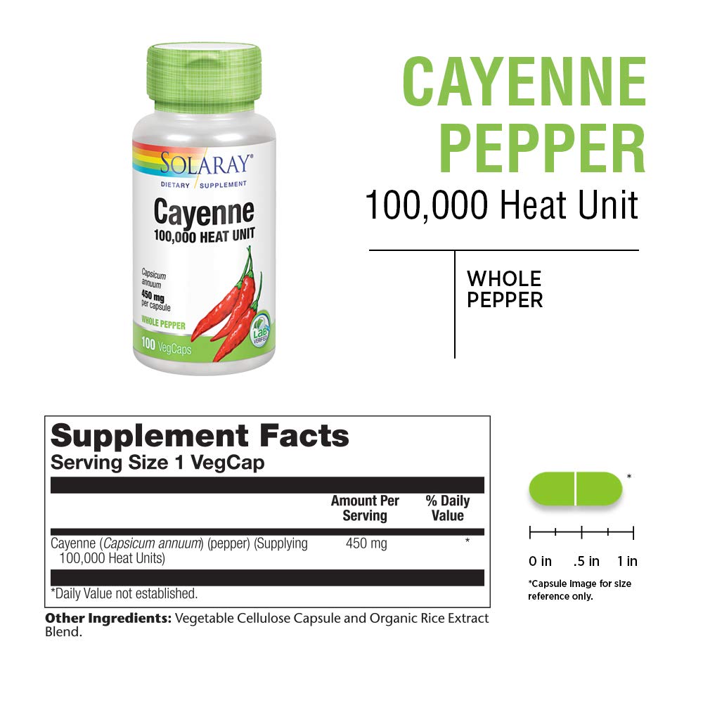 Foto 4 pulgar | Suplemento Solaray De Pimienta De Cayena, 450 Mg, 100 000 Unidades De Calor - Venta Internacional.