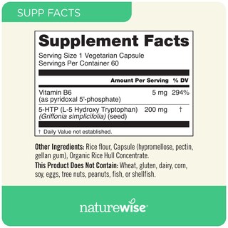 Foto 6 | Suplemento Naturewise 5-htp, 200 Mg, Ayuda A Dormir Y Ayuda A Mejorar El Estado De Ánimo, 60 Unidades - Venta Inter