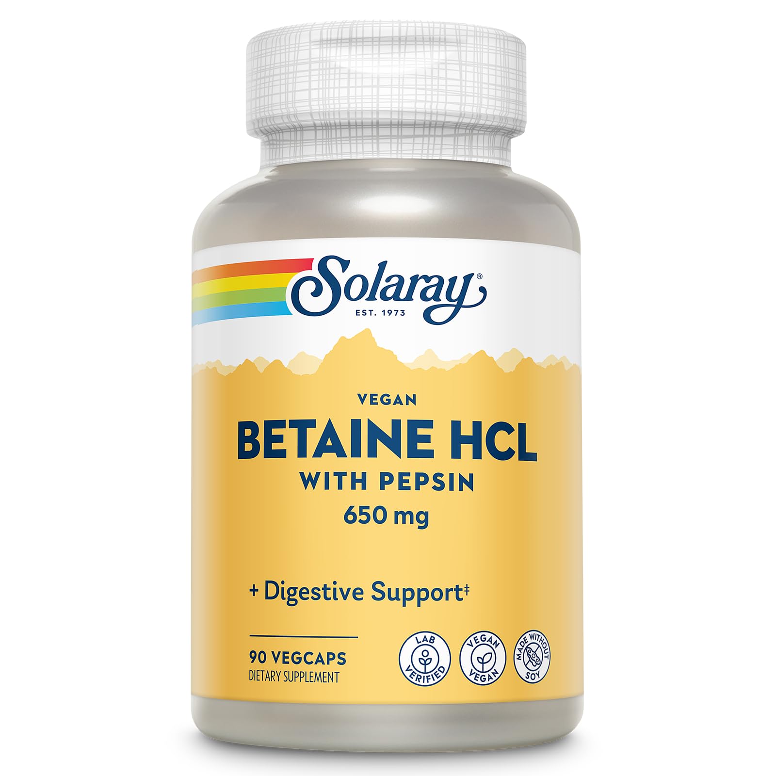 Suplemento Solaray De Betaína Vegana Hcl Con Pepsina 90 Cápsulas Vegetales - Venta Internacional.