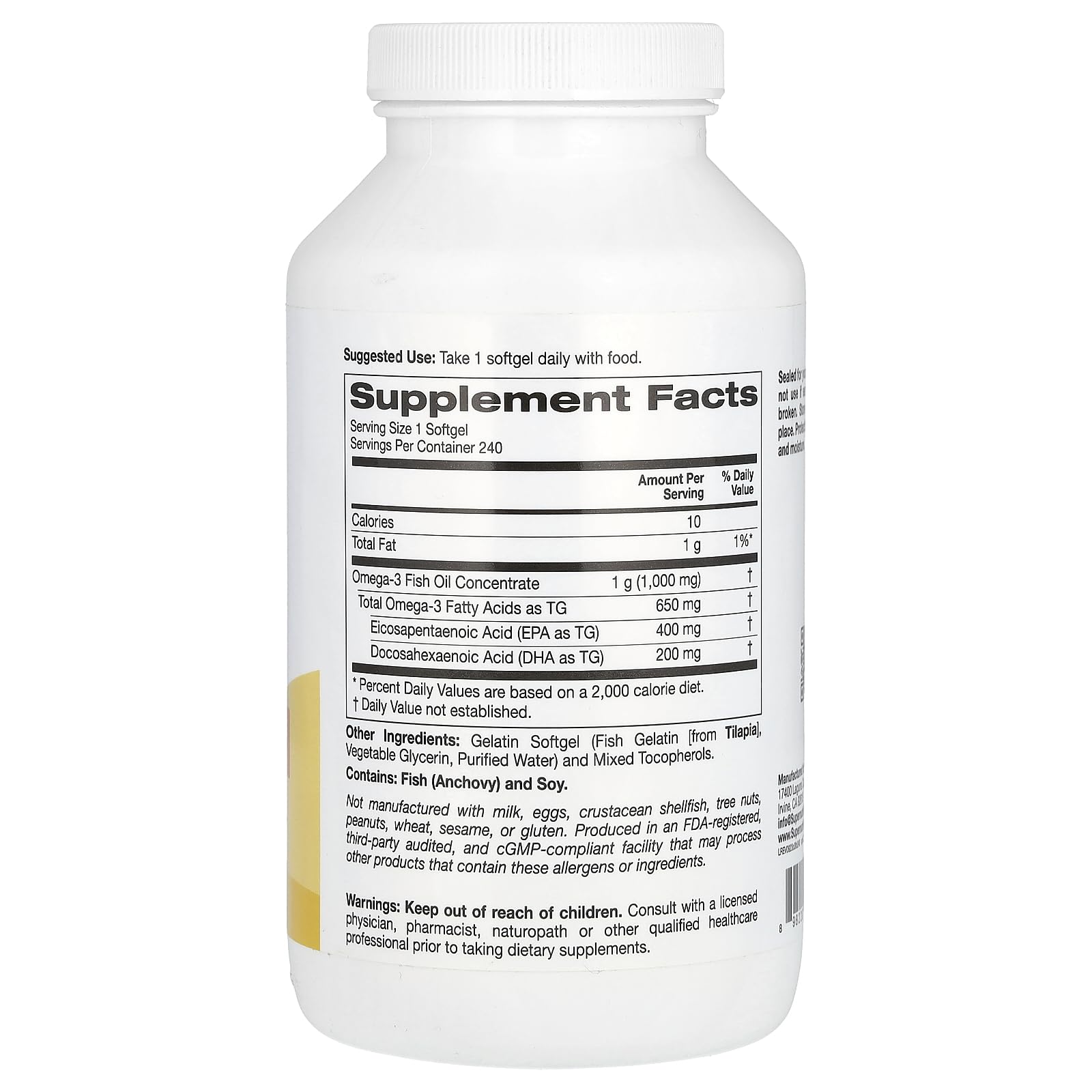 Foto 3 pulgar | Suplemento Supernutrition De Aceite De Pescado Omega-3, 1000 Mg, 240 Cápsulas Blandas - Venta Internacional.