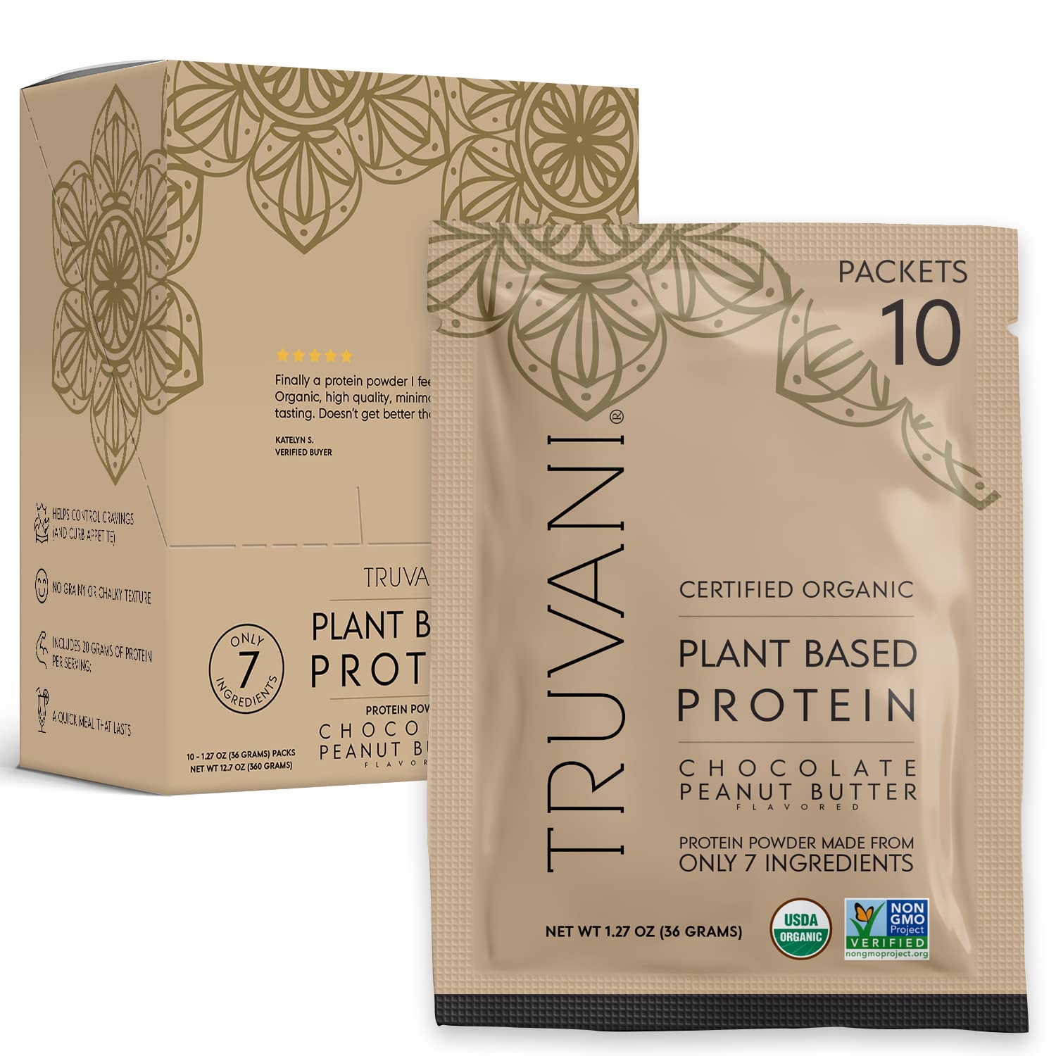 Crema Vegana De Proteína De Guisante En Polvo, Chocolate Truvani, 20 G - Venta Internacional.