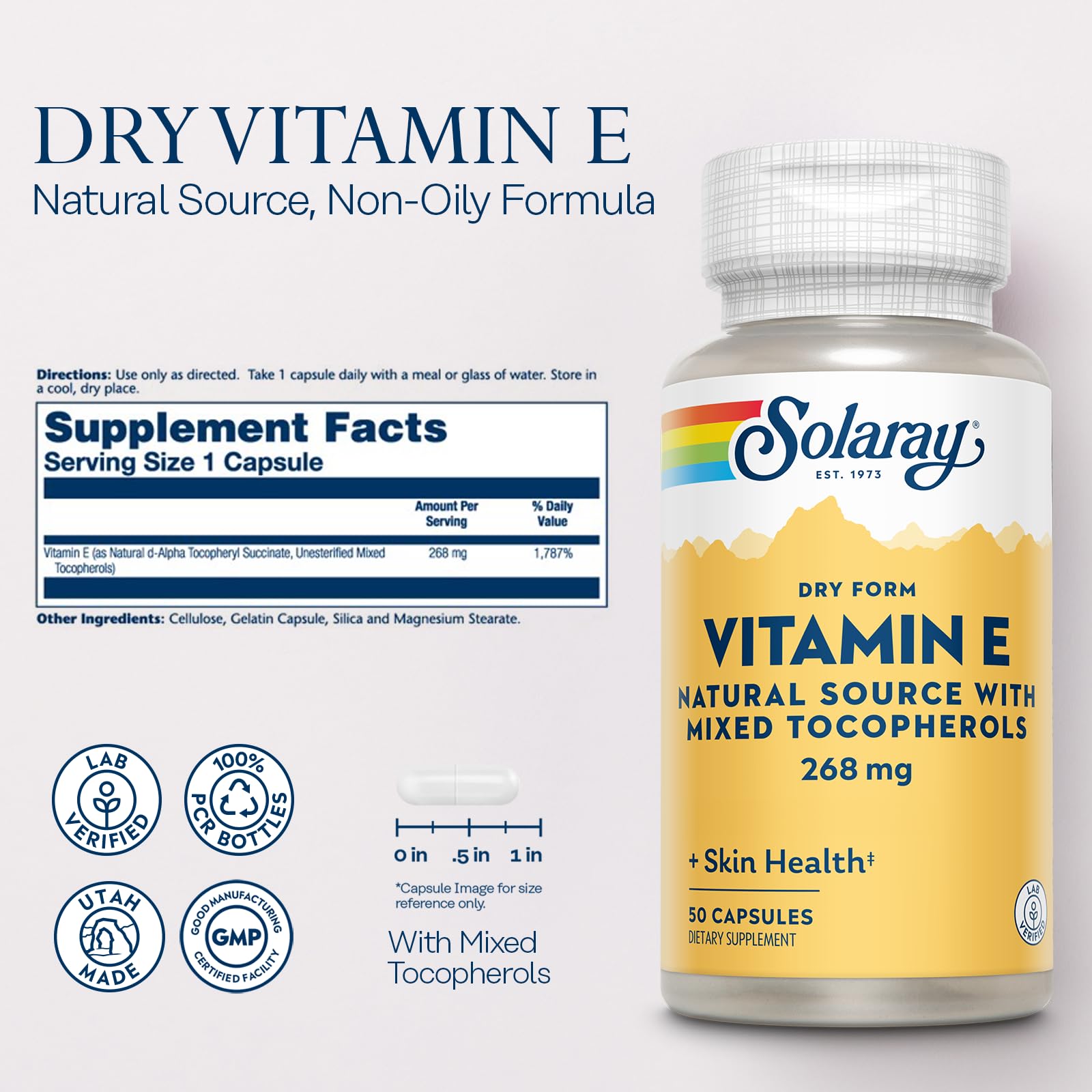 Foto 3 pulgar | Suplemento Solaray De Vitamina E 400 Ui (268 Mg) 50 Cápsulas - Venta Internacional.