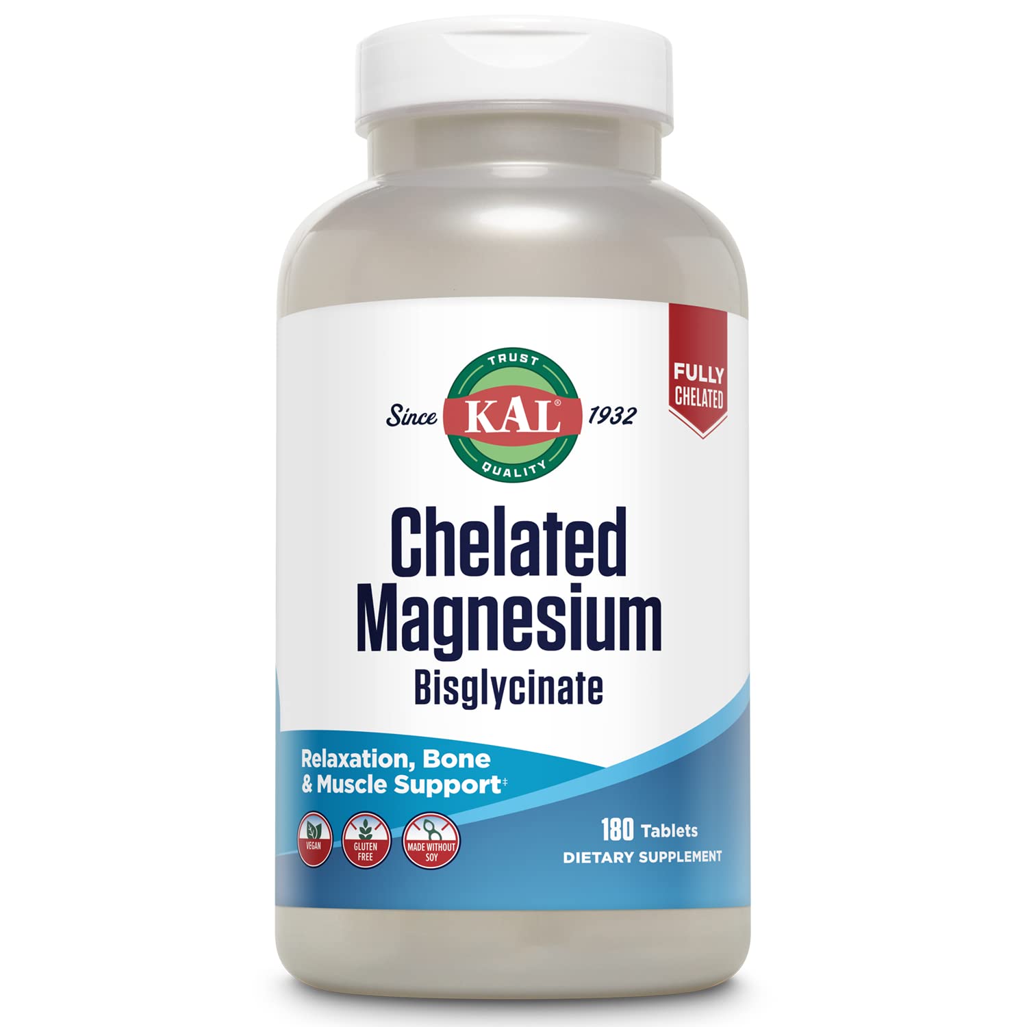 Suplemento De Magnesio Bisglicinato Quelado Kal 180 Comprimidos - Venta Internacional.