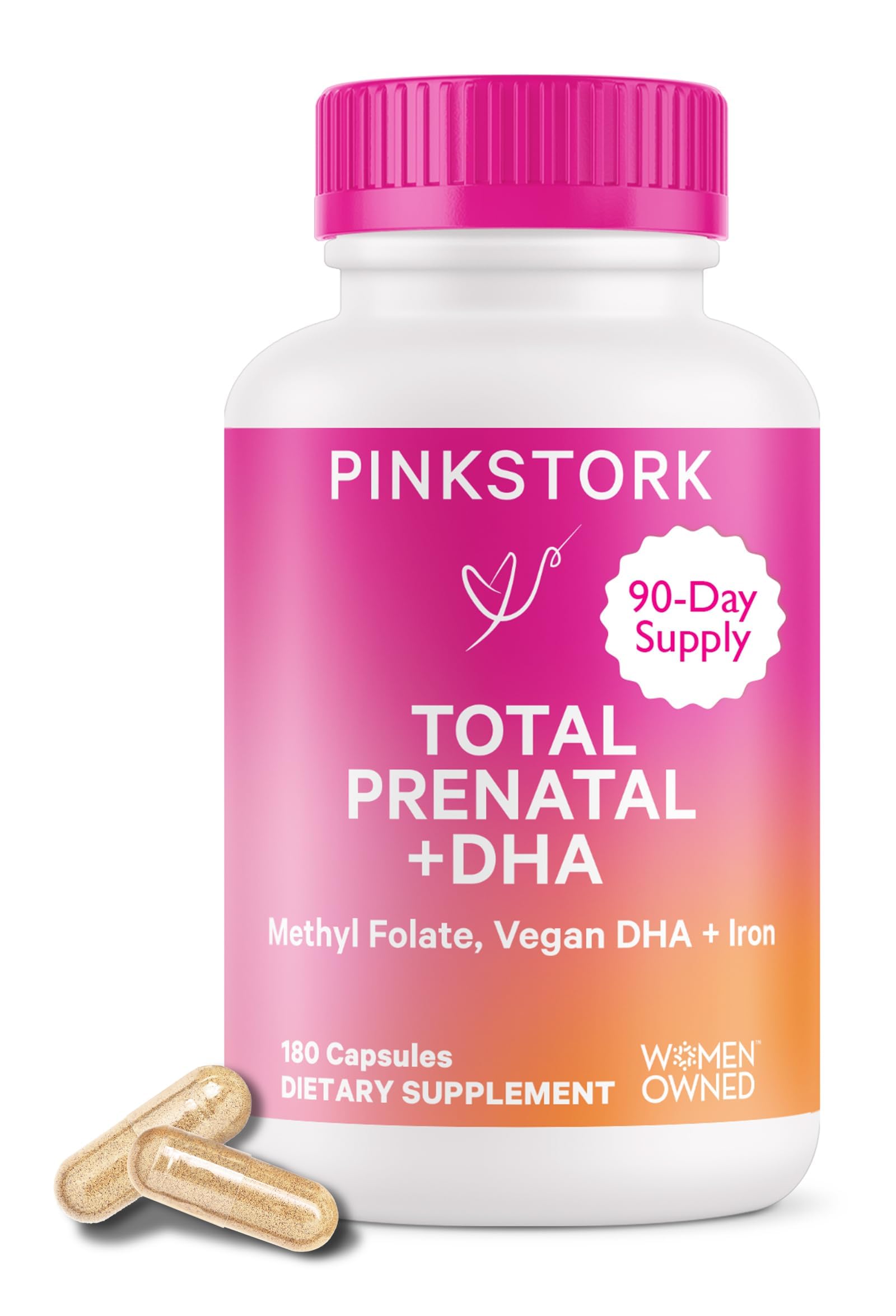 Vitaminas Prenatales Pink Stork Total Con Dha, Folato Y Hierro 180 Cápsulas - Venta Internacional.
